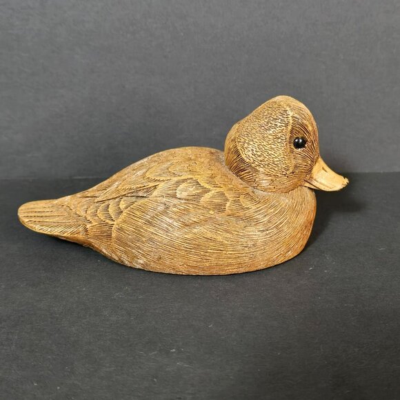 Hand-Carved-Wood-Look Resin Duck Figurine 2" Tall Bird Hunting Nature Decor - Picture 4 of 10